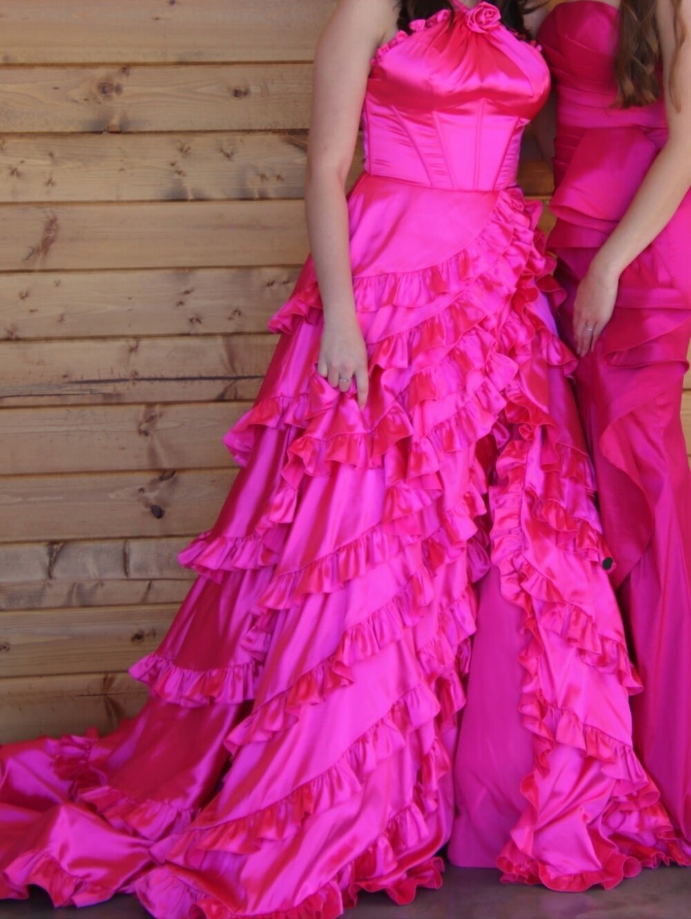 Sherri Hill Hot Pink Halter Ruffle Ball Gown - Picture 2 of 2